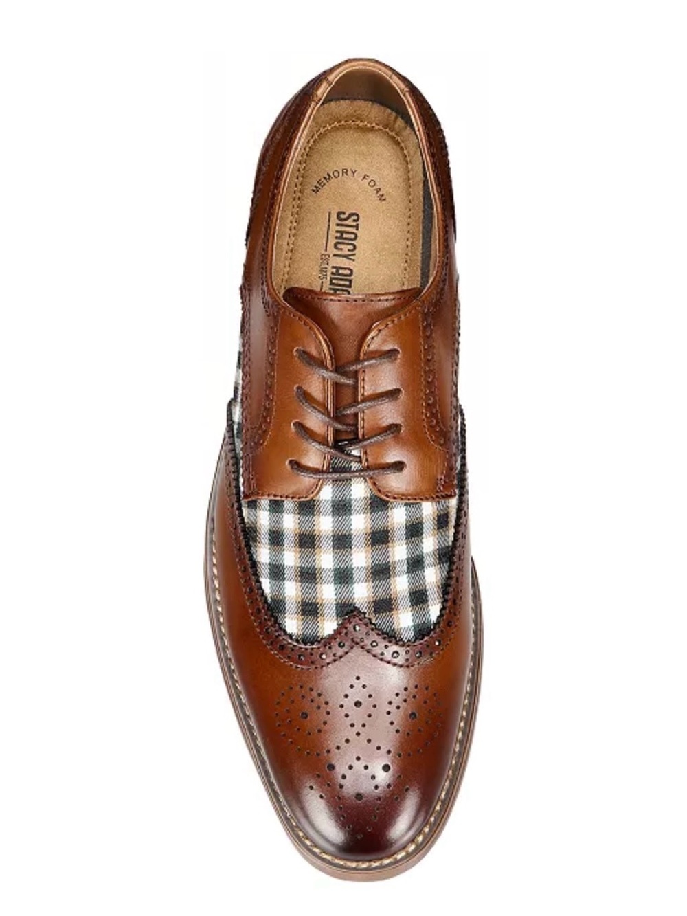 NWOT.Stacy Adams, Dutton Wingtip,Brown Leather/ Black & White Plaid.MEN SIZE 11!